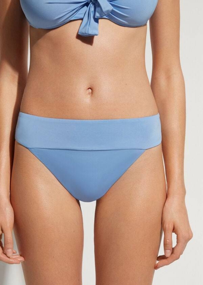 Calzedonia High Waist Brazilian Indonesia Eco Women\'s Bikini Bottoms Blue | CA 2773IS