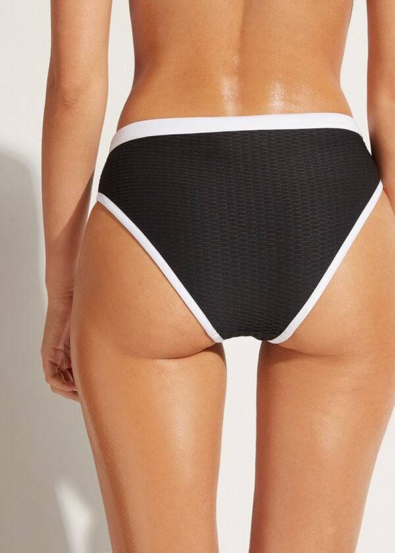 Calzedonia High Waist Coimbra Women's Bikini Bottoms Black / White | CA 2769SO