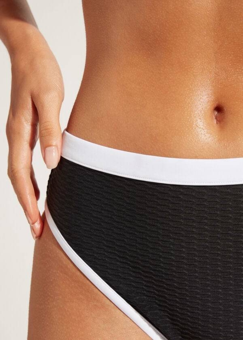 Calzedonia High Waist Coimbra Women's Bikini Bottoms Black / White | CA 2769SO