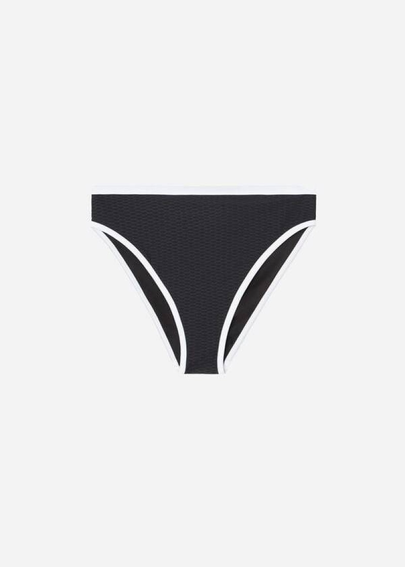 Calzedonia High Waist Coimbra Women's Bikini Bottoms Black / White | CA 2769SO