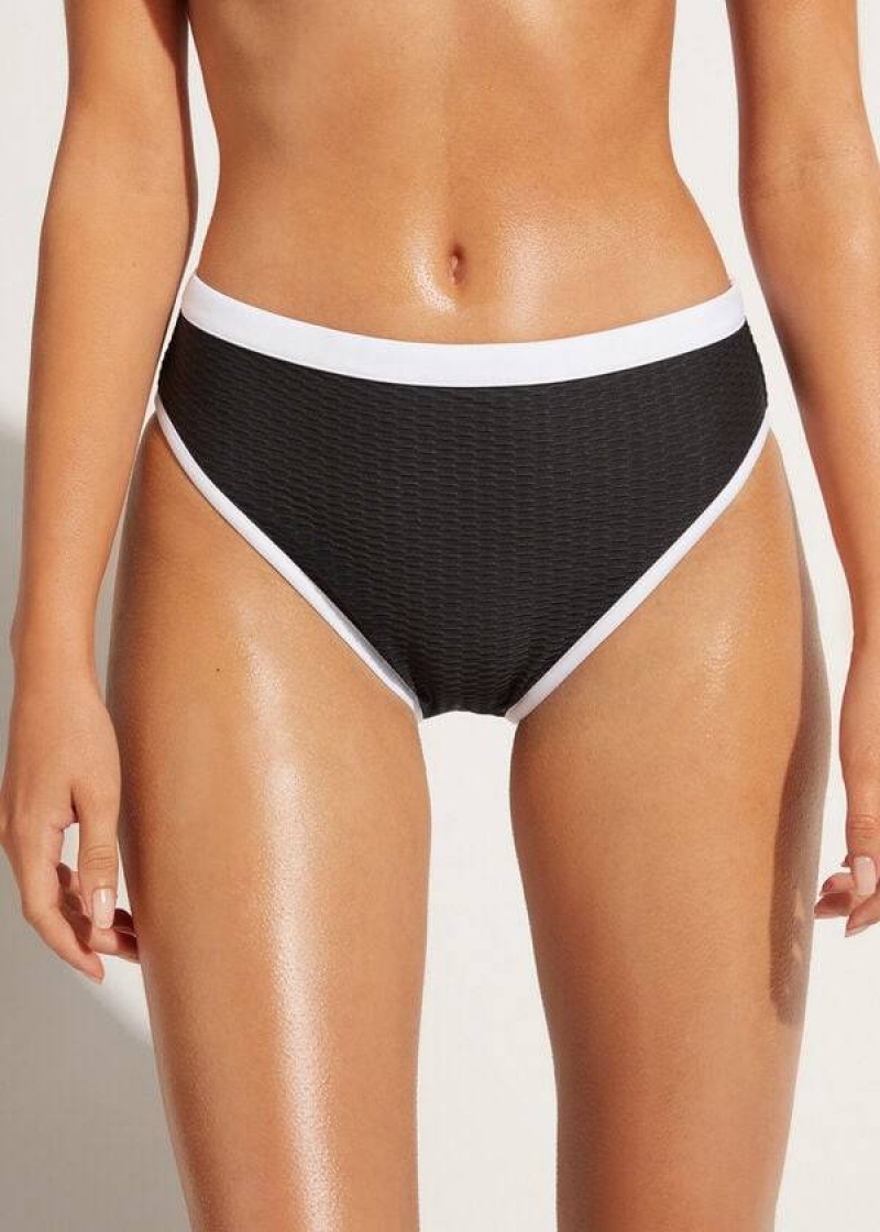 Calzedonia High Waist Coimbra Women\'s Bikini Bottoms Black / White | CA 2769SO