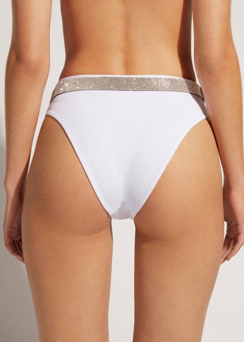 Calzedonia High Waist Dubai Women's Bikini Bottoms White | CA 2768DN