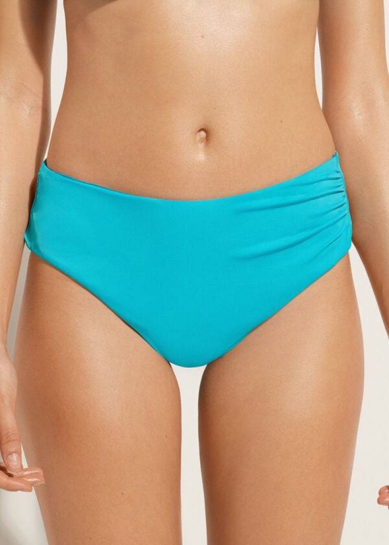 Calzedonia High Waist Indonesia Eco Women\'s Bikini Bottoms Turquoise Green | CA 2758CE