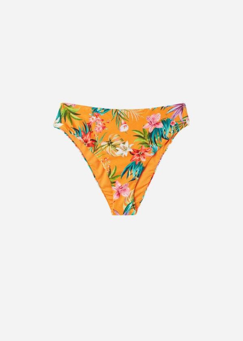 Calzedonia High Waist Rio Eco Women's Bikini Bottoms Orange | CA 2753QZ