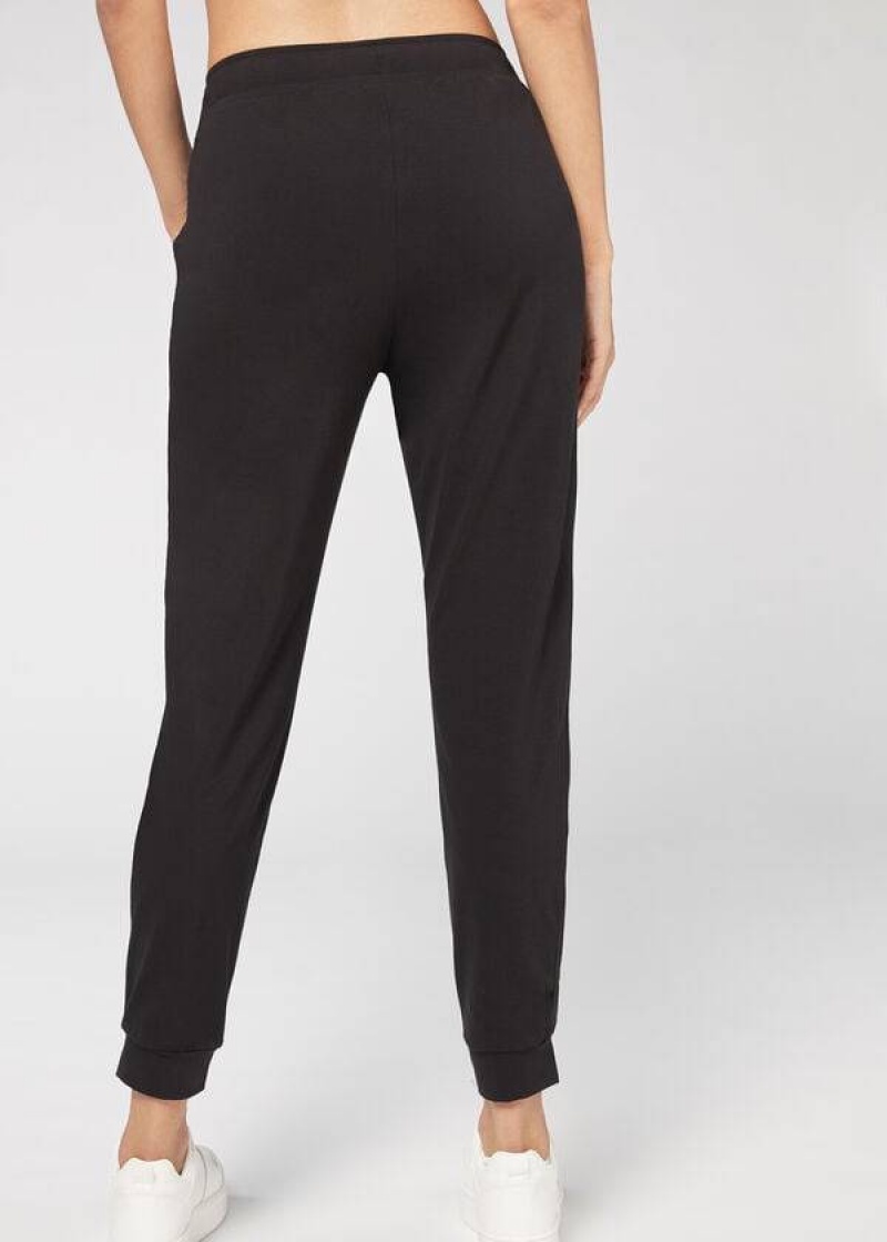 Calzedonia Jogger in Ultra Light Supima Cotton Women's Pants Black | CA 1457RW