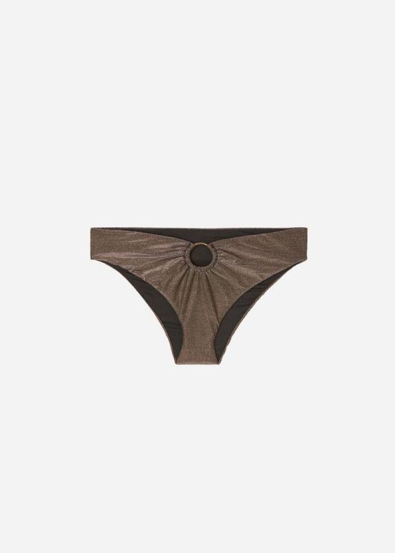 Calzedonia Lamé High Waist Hollywood Women's Bikini Bottoms Black | CA 2704YU