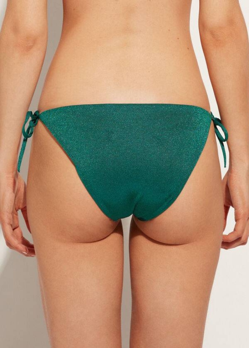 Calzedonia Lamé String Hollywood Women's Bikini Bottoms Green | CA 2700PQ