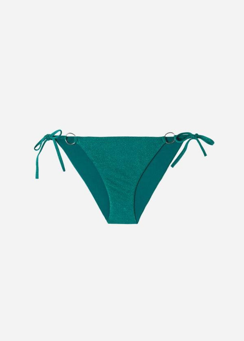 Calzedonia Lamé String Hollywood Women's Bikini Bottoms Green | CA 2700PQ