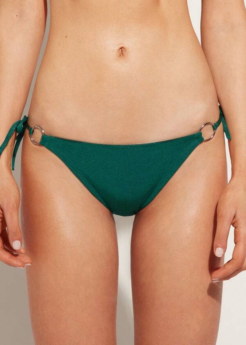 Calzedonia Lamé String Hollywood Women\'s Bikini Bottoms Green | CA 2700PQ