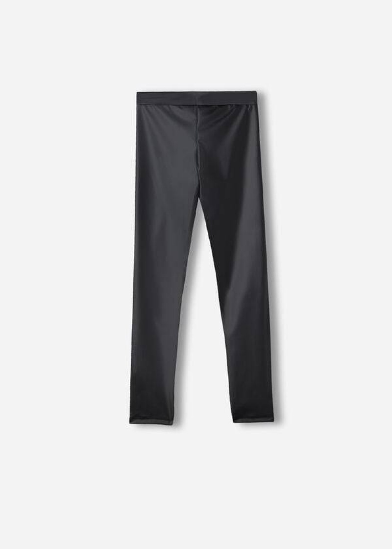 Calzedonia Leather Effect Kids' Leggings Black | CA 1058XF