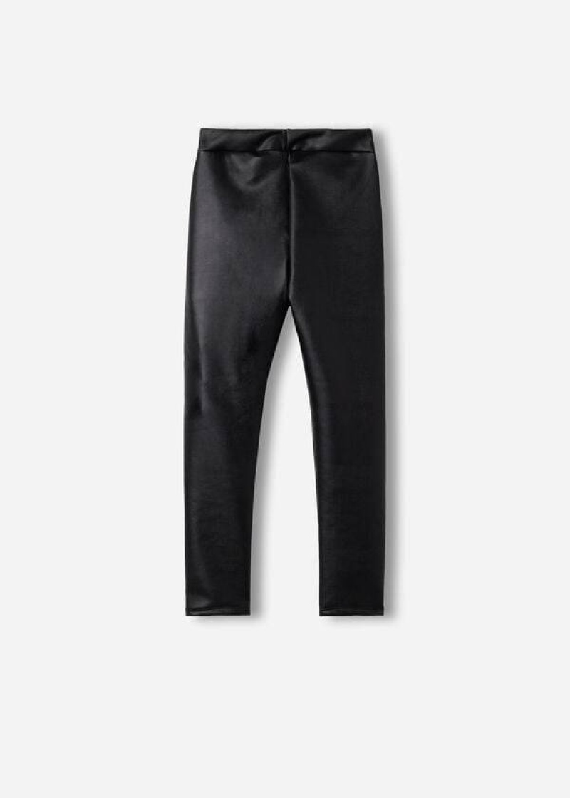 Calzedonia Leather Effect Thermal Kids' Leggings Black | CA 1057ZG