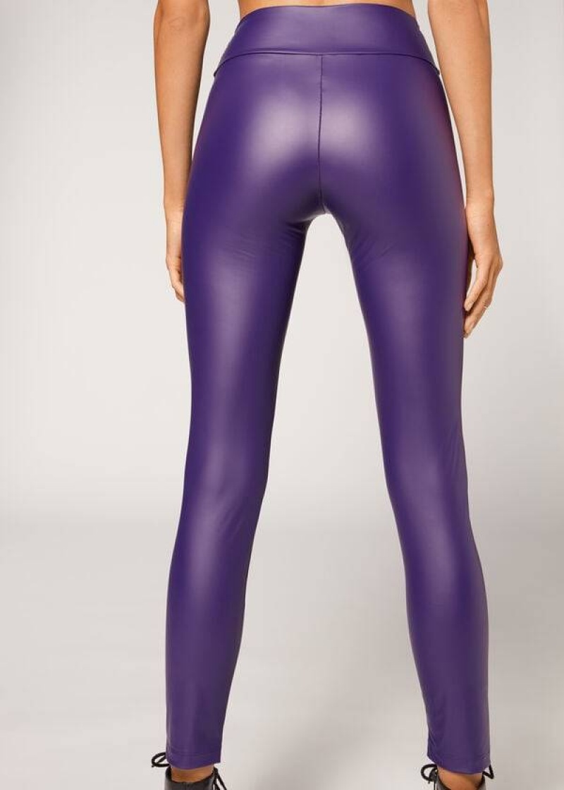 Calzedonia Leather Effect Women's Leggings Purple | CA 1525ZG