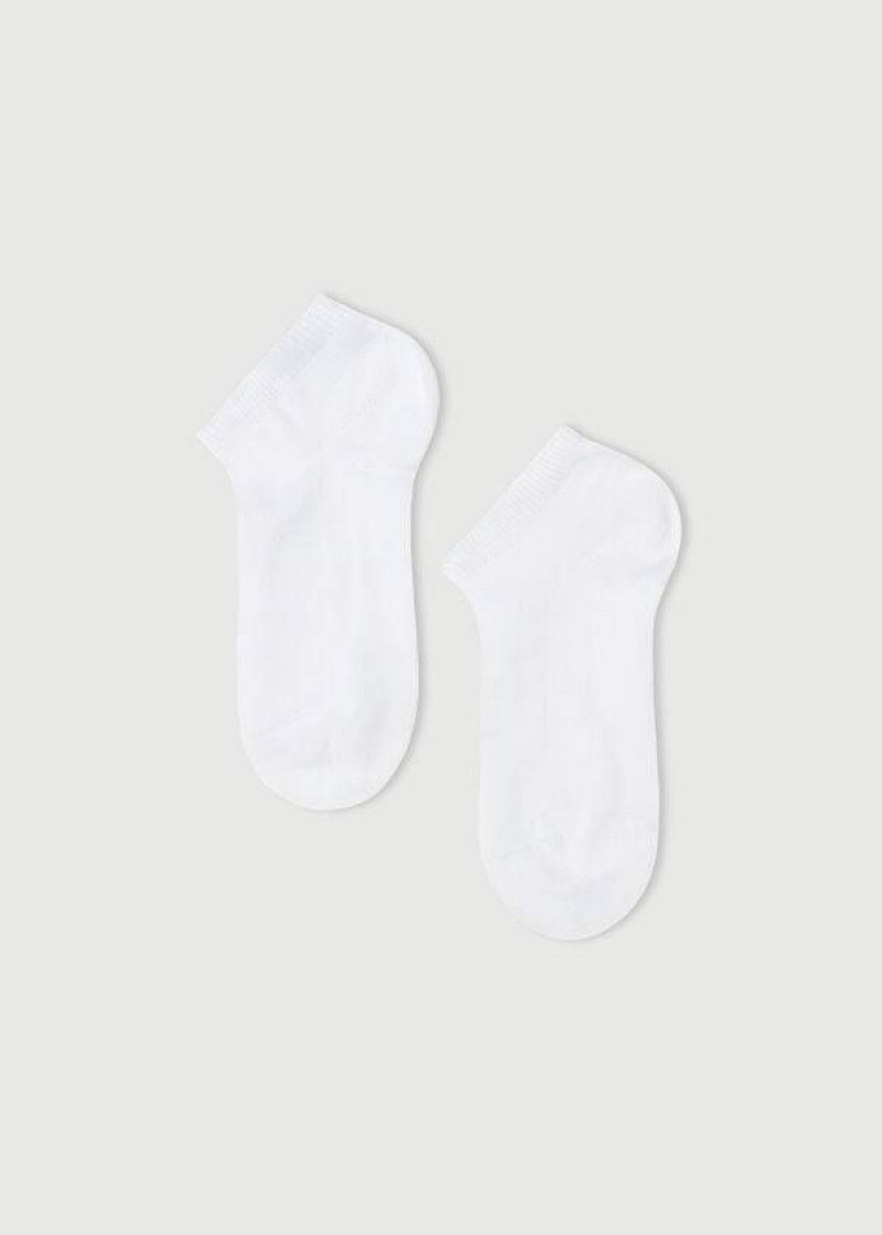 Calzedonia Light Cotton Ankle Short Kids\' Socks White | CA 1077FM