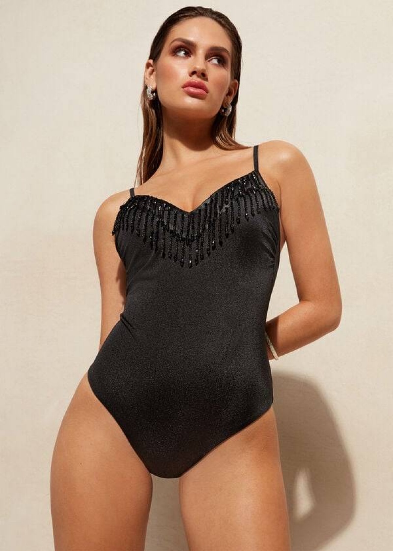 Calzedonia Lightly Padded One Piece Taipei Women's Swimsuits Black | CA 2037SO