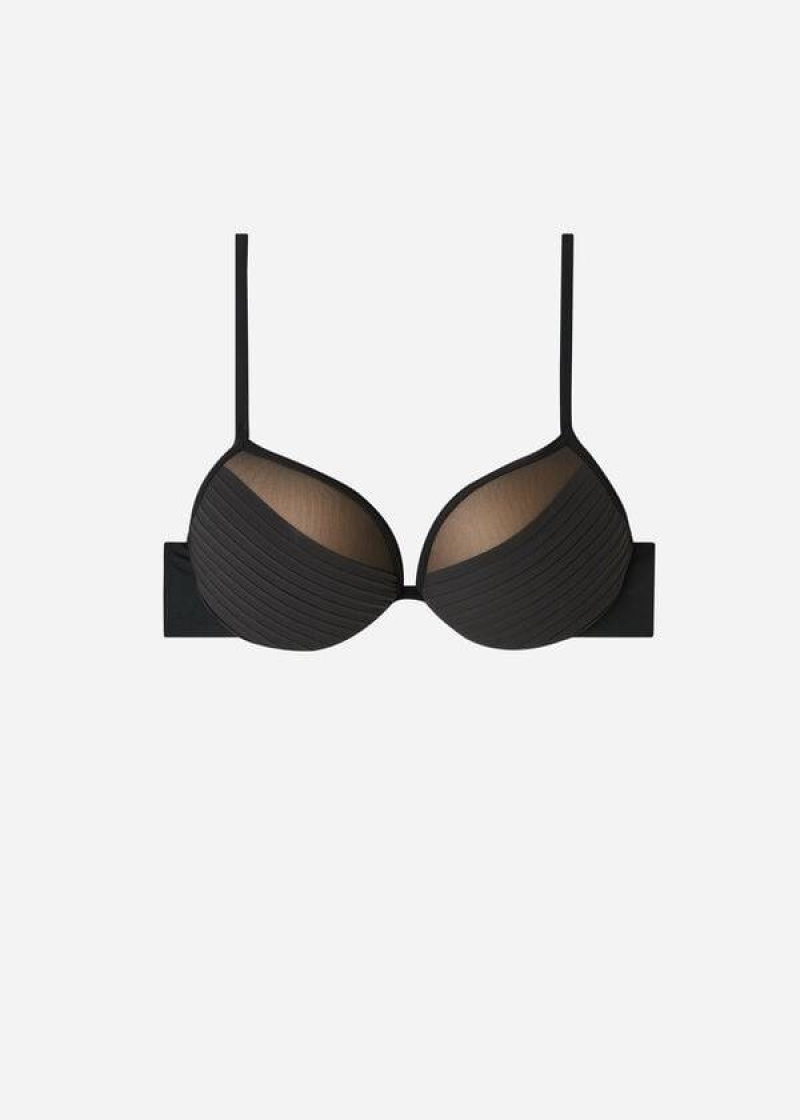 Calzedonia Lightly Padded Push-up Tokyo Women's Bikini Tops Black | CA 2413JJ