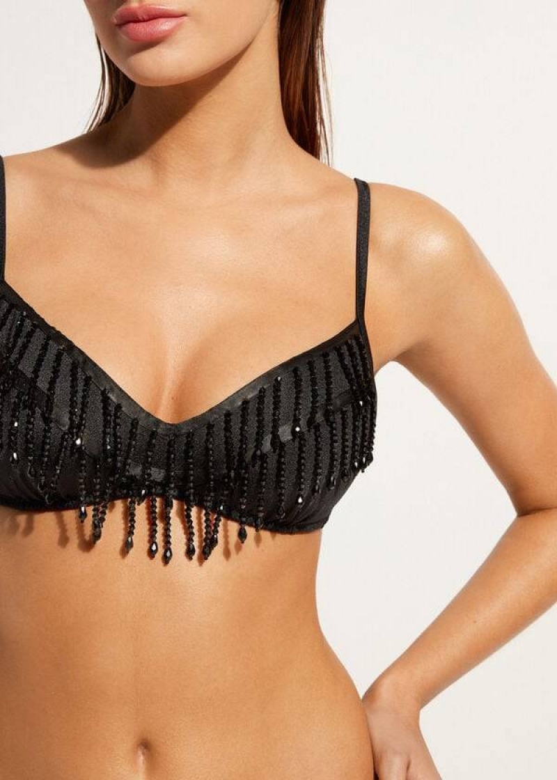 Calzedonia Lightly Padded Tank-Style Taipei Women's Bikini Tops Black | CA 2411LH