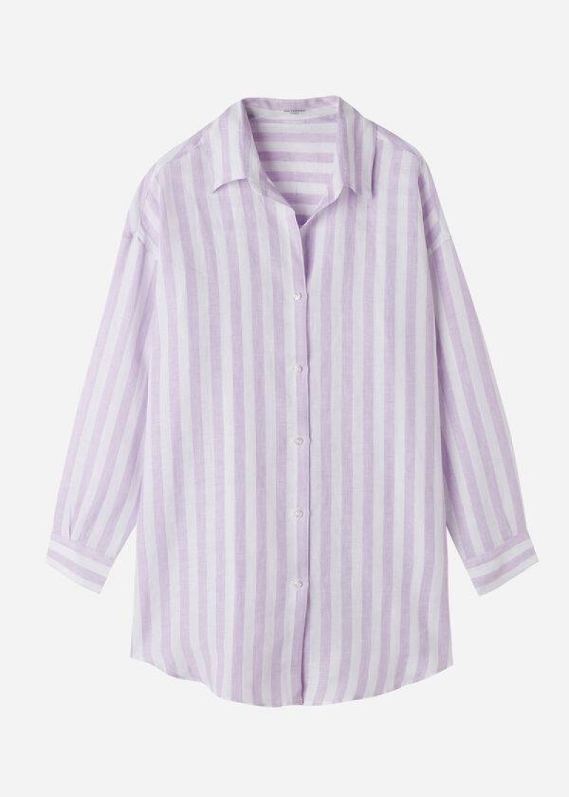 Calzedonia Linen Shirt Women's Cover Ups Purple / White | CA 2105WY