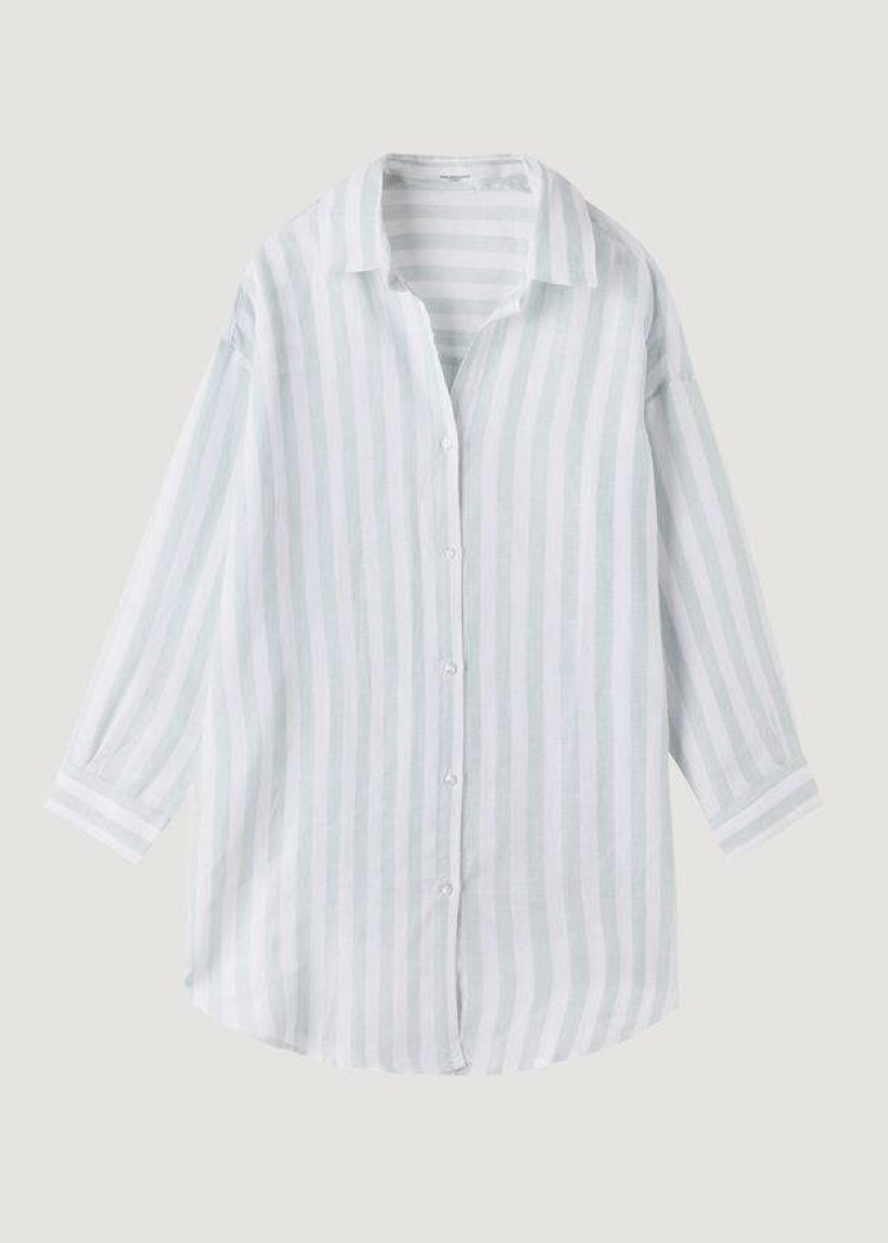 Calzedonia Linen Shirt Women's Cover Ups Turquoise / White | CA 2104QZ