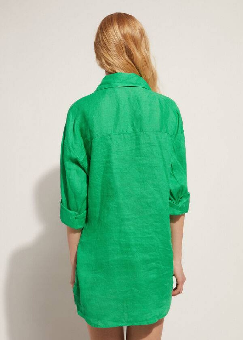 Calzedonia Linen Shirt Women's Cover Ups Green | CA 2103MA