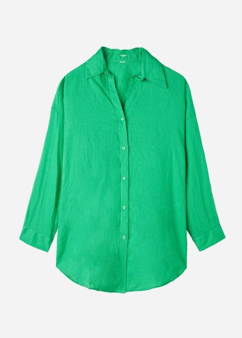 Calzedonia Linen Shirt Women's Cover Ups Green | CA 2103MA