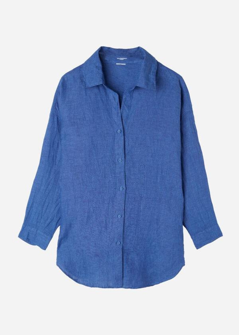 Calzedonia Linen Shirt Women's Cover Ups Blue | CA 2100VD