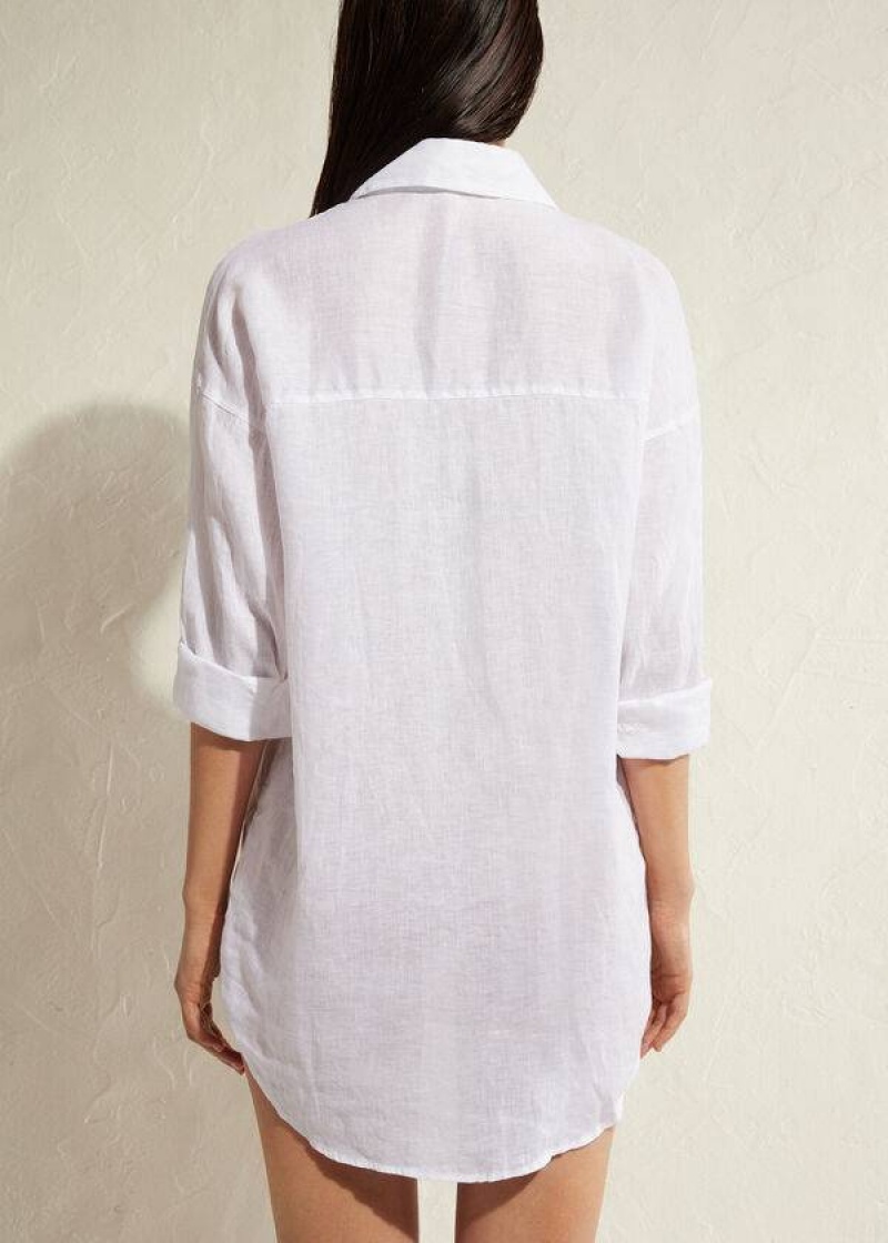 Calzedonia Linen Shirt Women's Cover Ups White | CA 2098XF