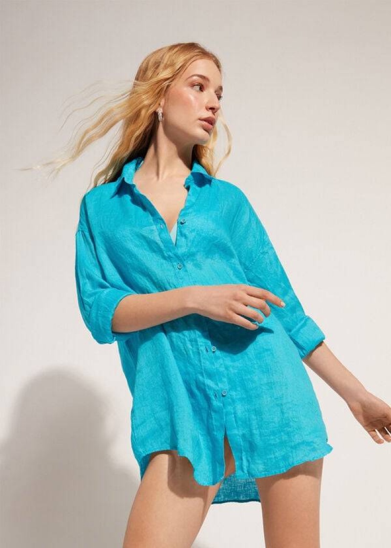 Calzedonia Linen Shirt Women's Cover Ups Turquoise / Green | CA 2097ZG