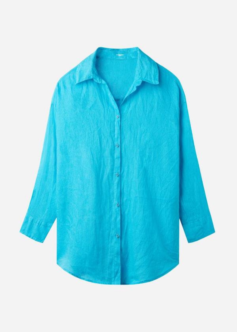 Calzedonia Linen Shirt Women's Cover Ups Turquoise / Green | CA 2097ZG