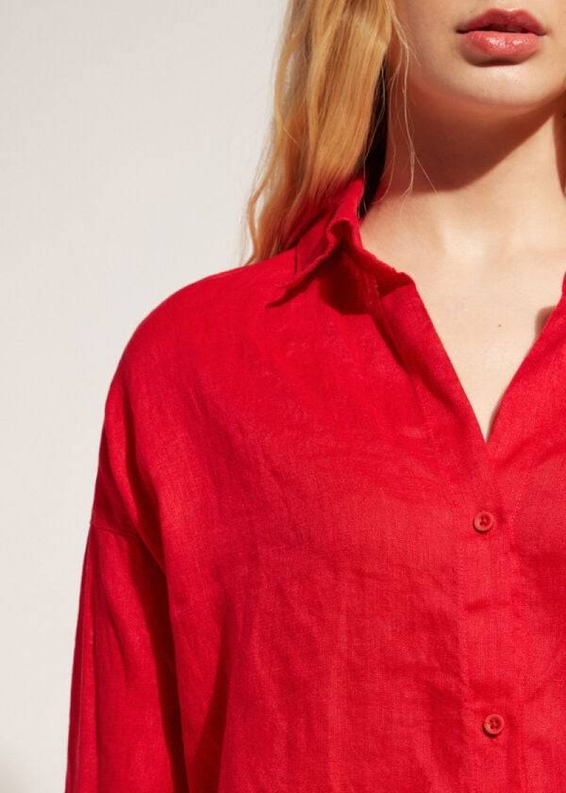 Calzedonia Linen Shirt Women's Cover Ups Red | CA 2096LH