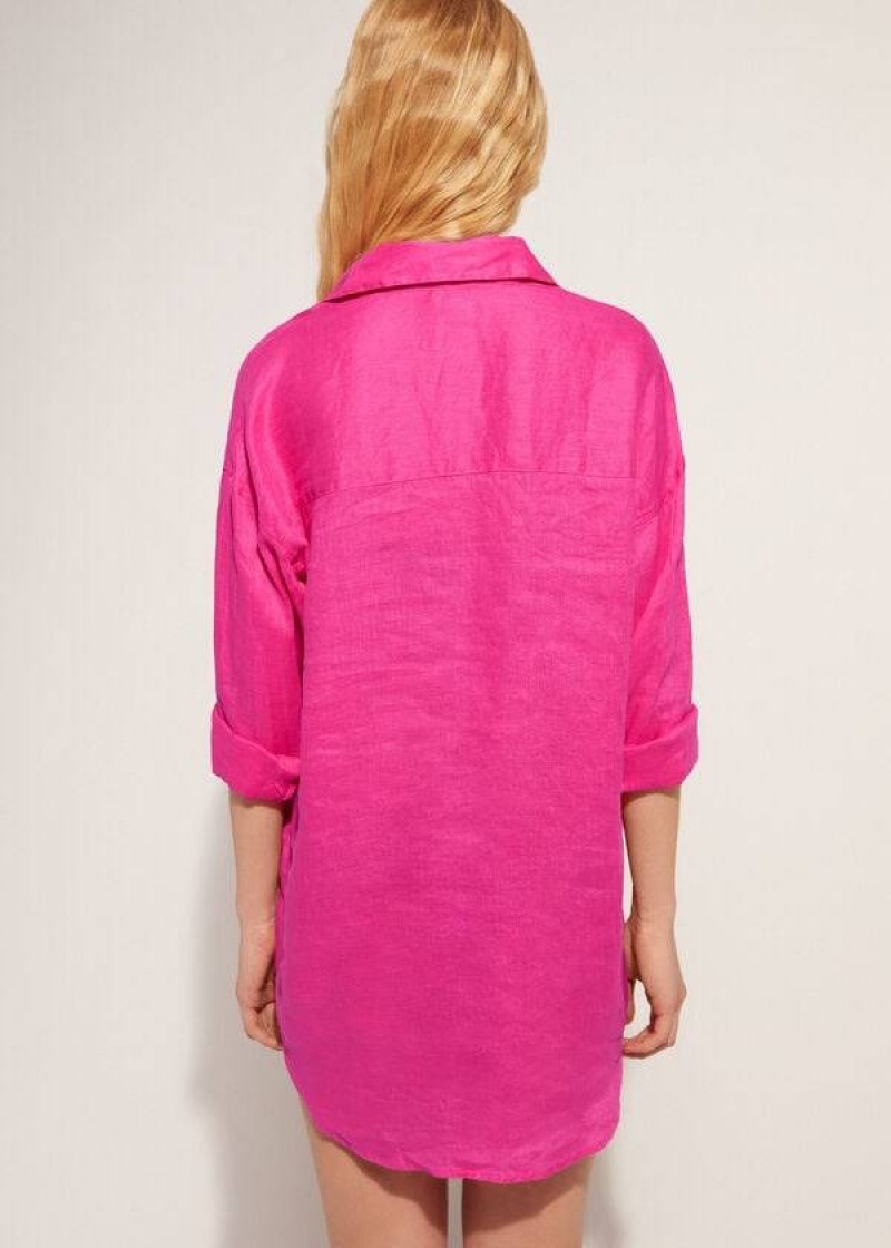 Calzedonia Linen Shirt Women's Cover Ups Pink | CA 2095KI