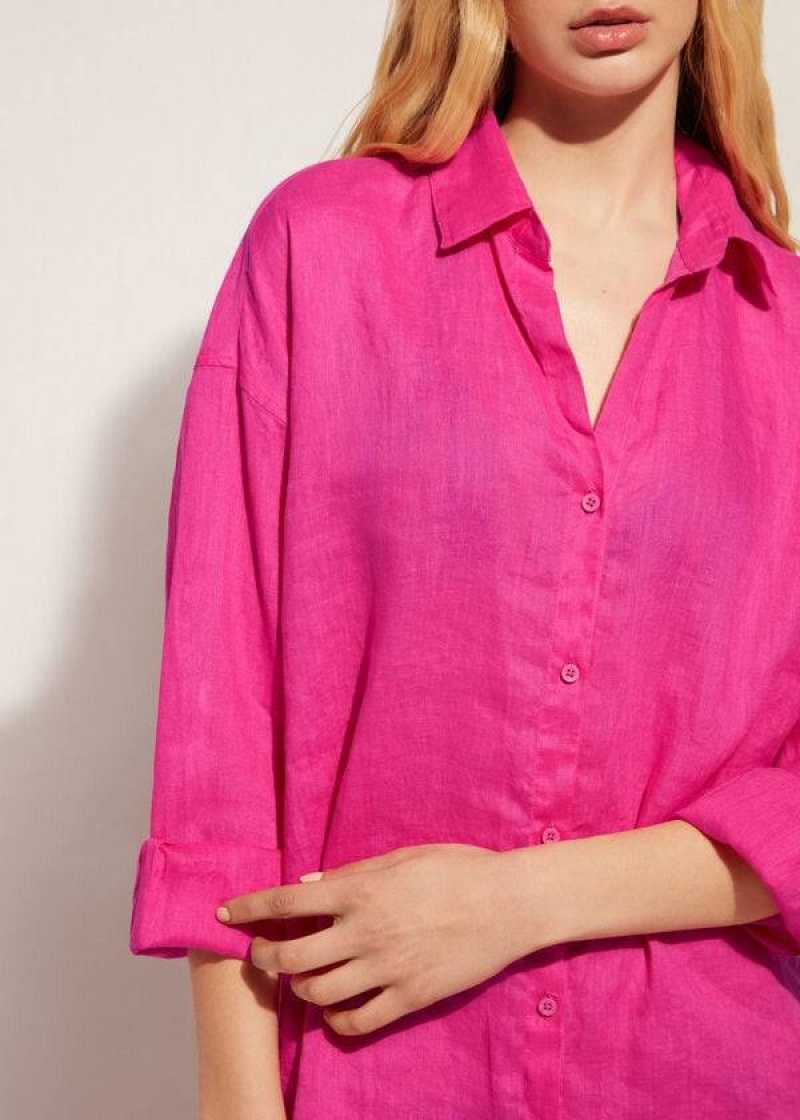 Calzedonia Linen Shirt Women's Cover Ups Pink | CA 2095KI