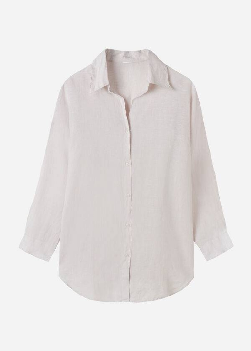 Calzedonia Linen Shirt Women's Cover Ups Beige | CA 2094JJ