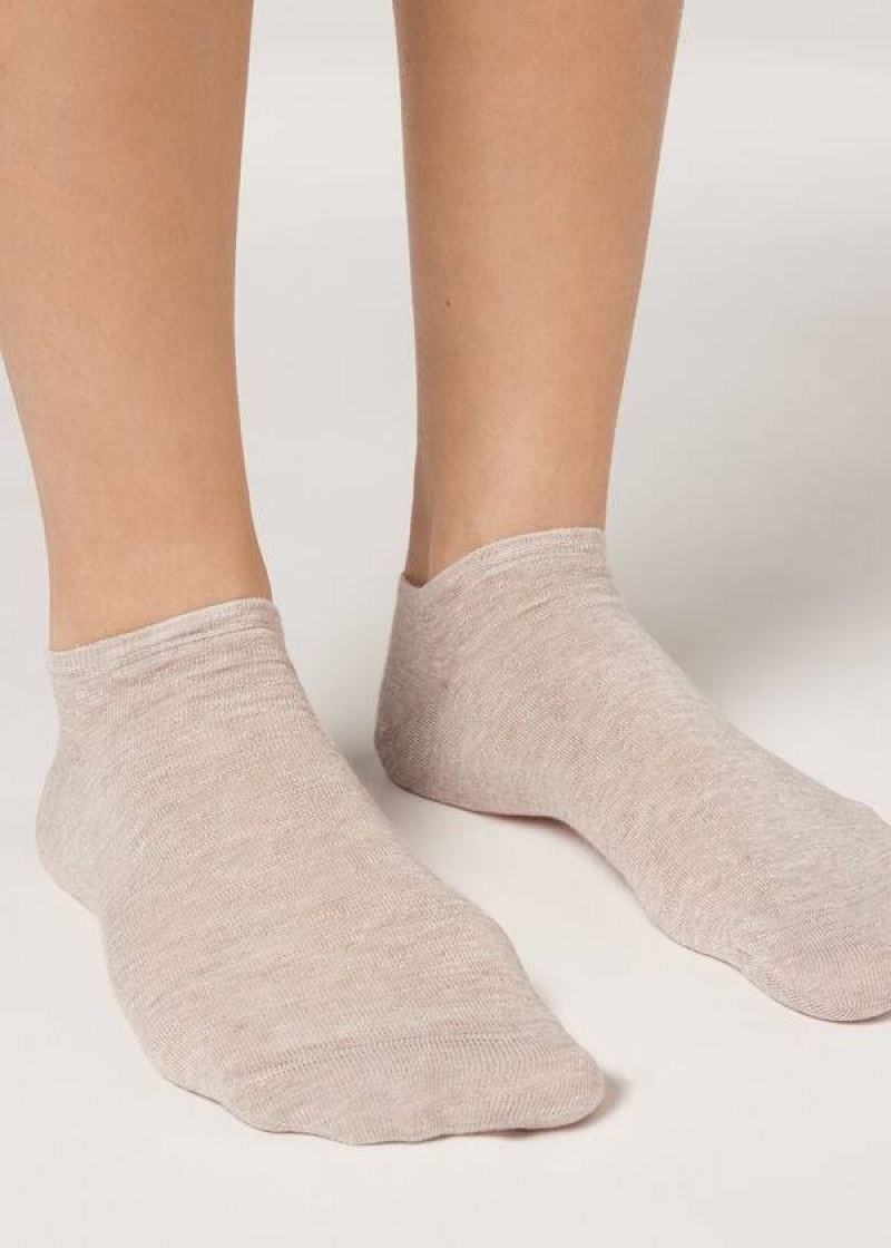 Calzedonia Linen and Viscose No-show Women\'s Socks Beige | CA 1896QZ