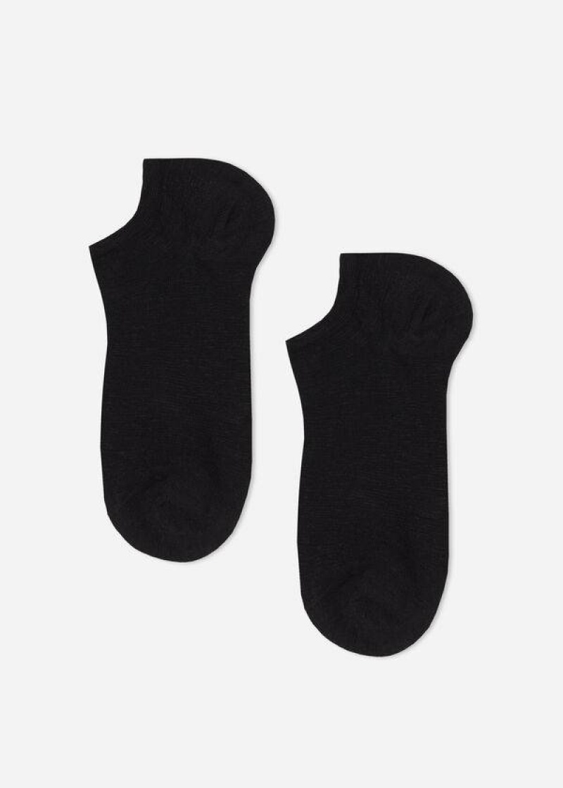 Calzedonia Linen and Viscose No-show Women's Socks Black | CA 1895MA