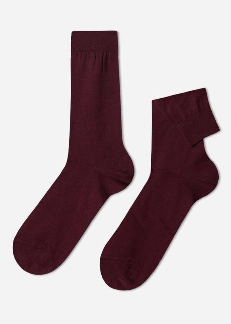 Calzedonia Lisle Thread Crew Men\'s Socks Burgundy | CA 1382UT