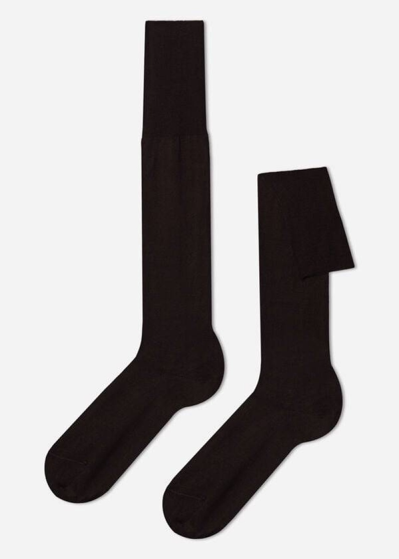 Calzedonia Lisle Thread Long Men\'s Socks Brown | CA 1429WY