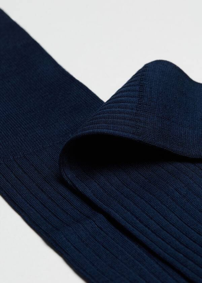 Calzedonia Lisle Thread Ribbed Long Men's Socks Navy | CA 1437PQ