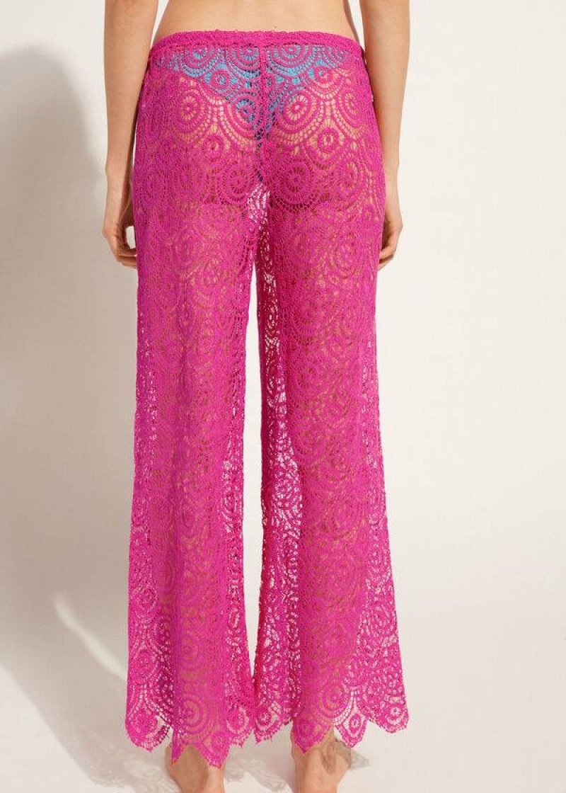 Calzedonia Long Crochet Pants Women's Cover Ups Pink | CA 2057YU