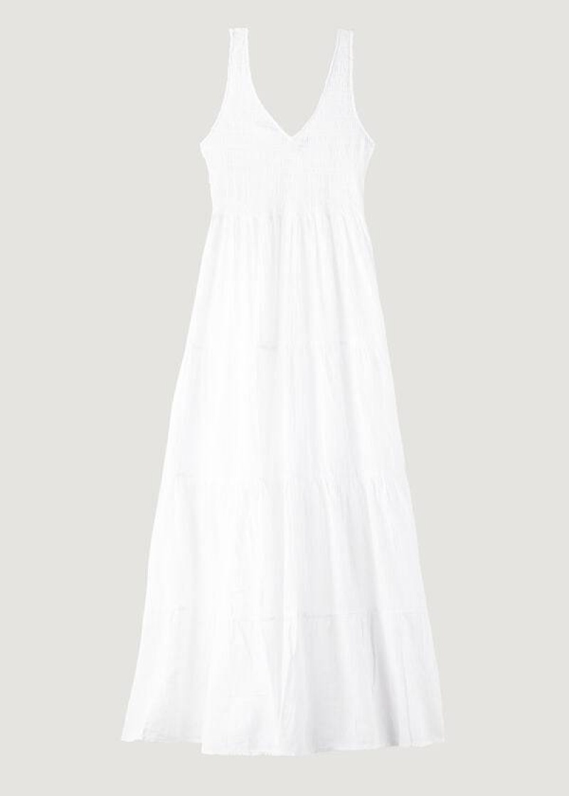 Calzedonia Long Dress with Ruffled Skirt Women's Cover Ups White | CA 2088AP