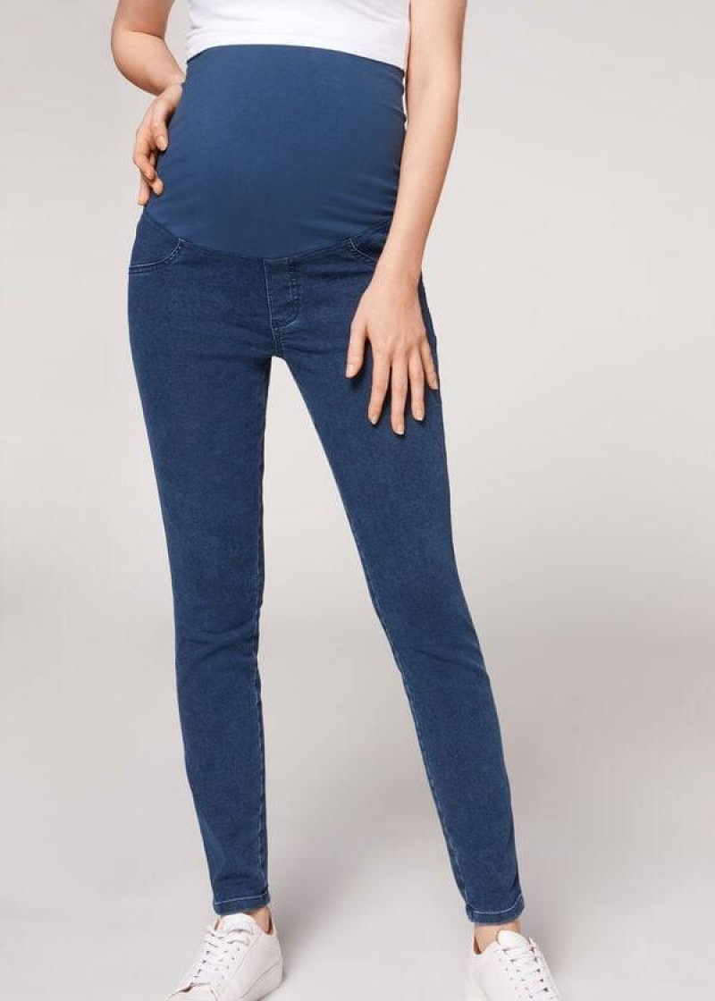 Calzedonia Maternity Jean Sport Women's Leggings Blue | CA 1442GL