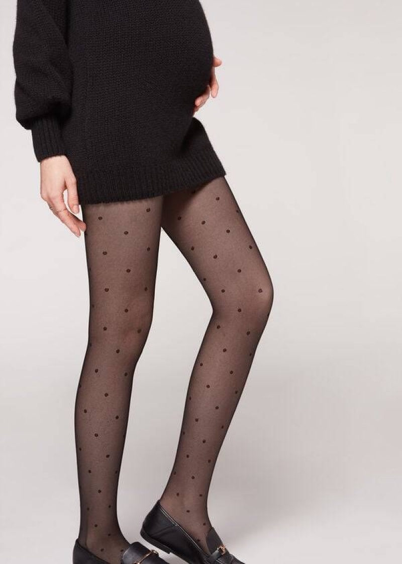 Calzedonia Maternity Polka Dot Women's Tight Black | CA 3185XF