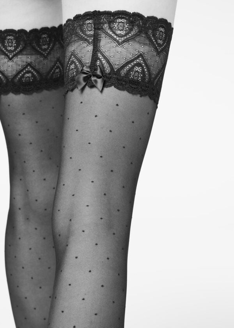 Calzedonia Micro Dot 30 Denier Sheer Thigh Highs Women's Stockings Black | CA 2927FM