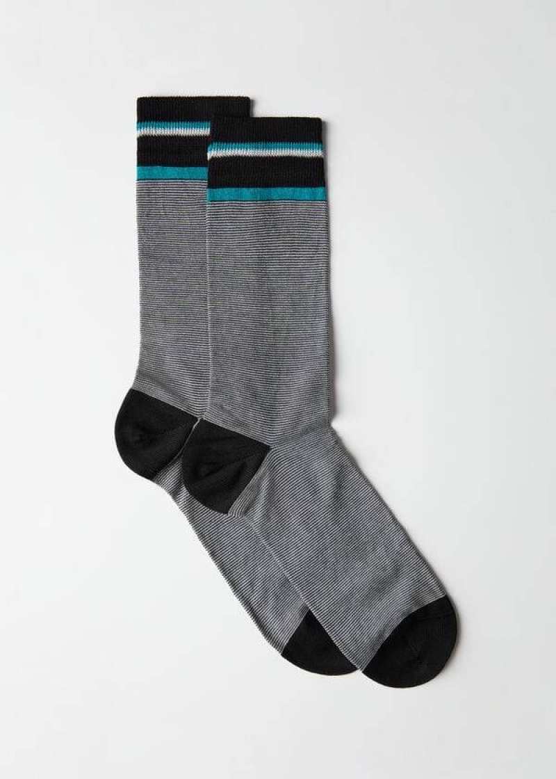 Calzedonia Micro Striped Crew Men\'s Socks Black / Grey | CA 1336DN