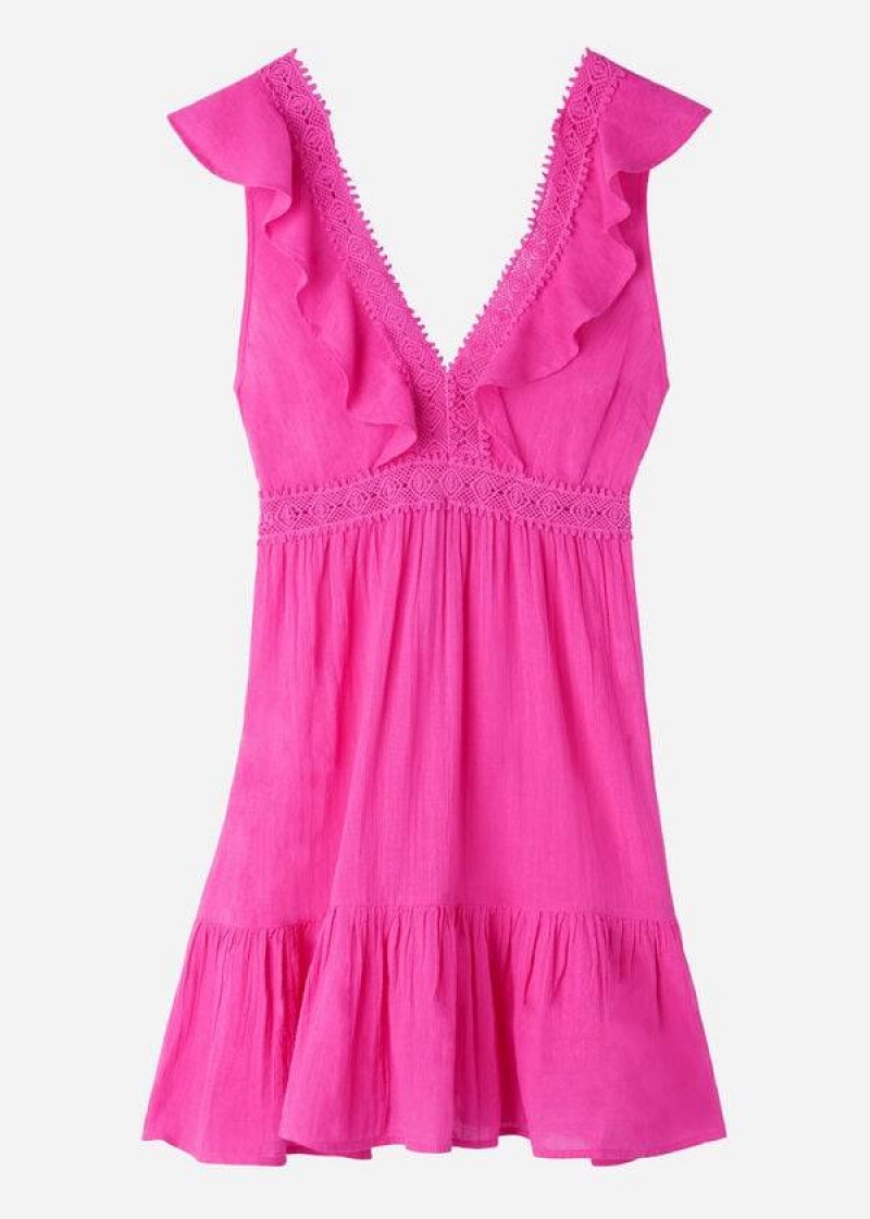 Calzedonia Mini Dress with Ruffle and Passementerie Women's Cover Ups Pink | CA 2083YU