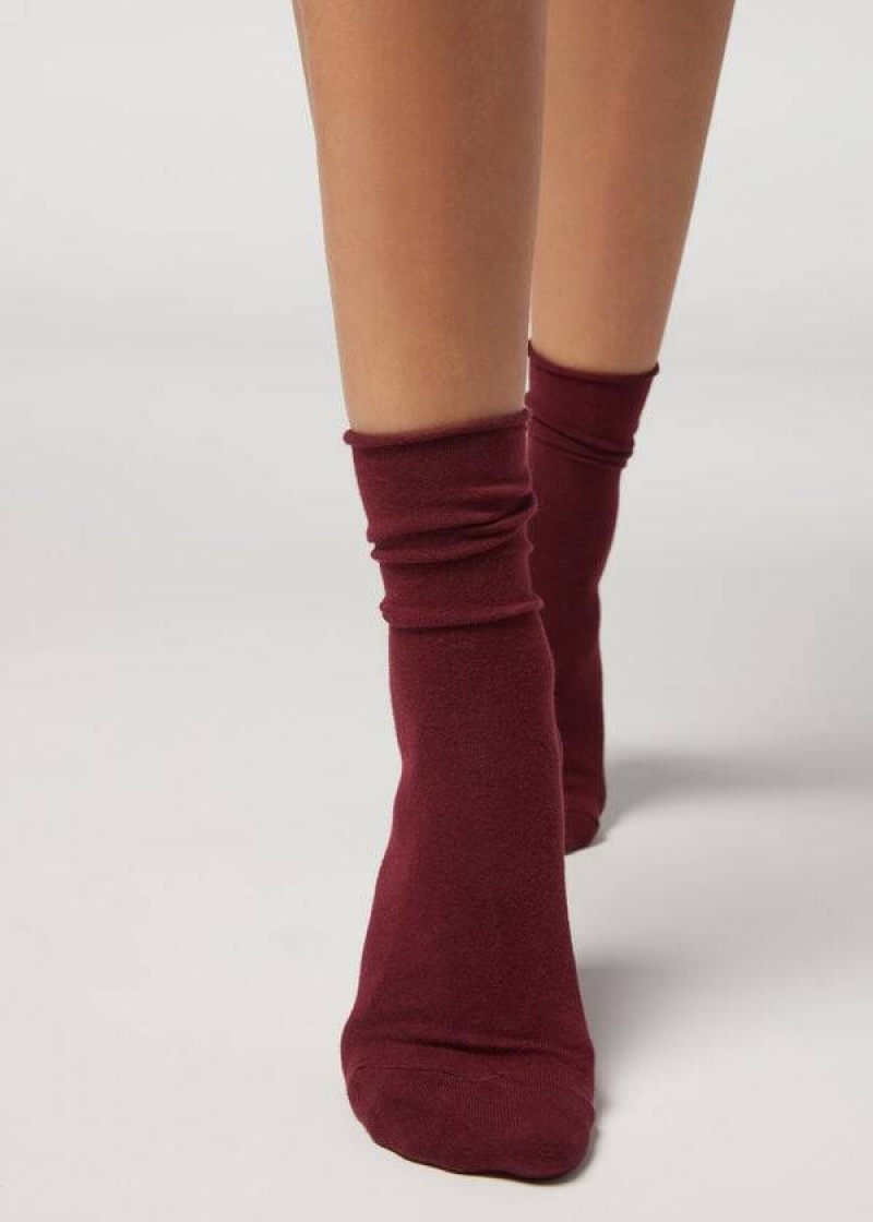 Calzedonia Non-Elastic Cotton Ankle Short Women\'s Socks Red | CA 1736VD