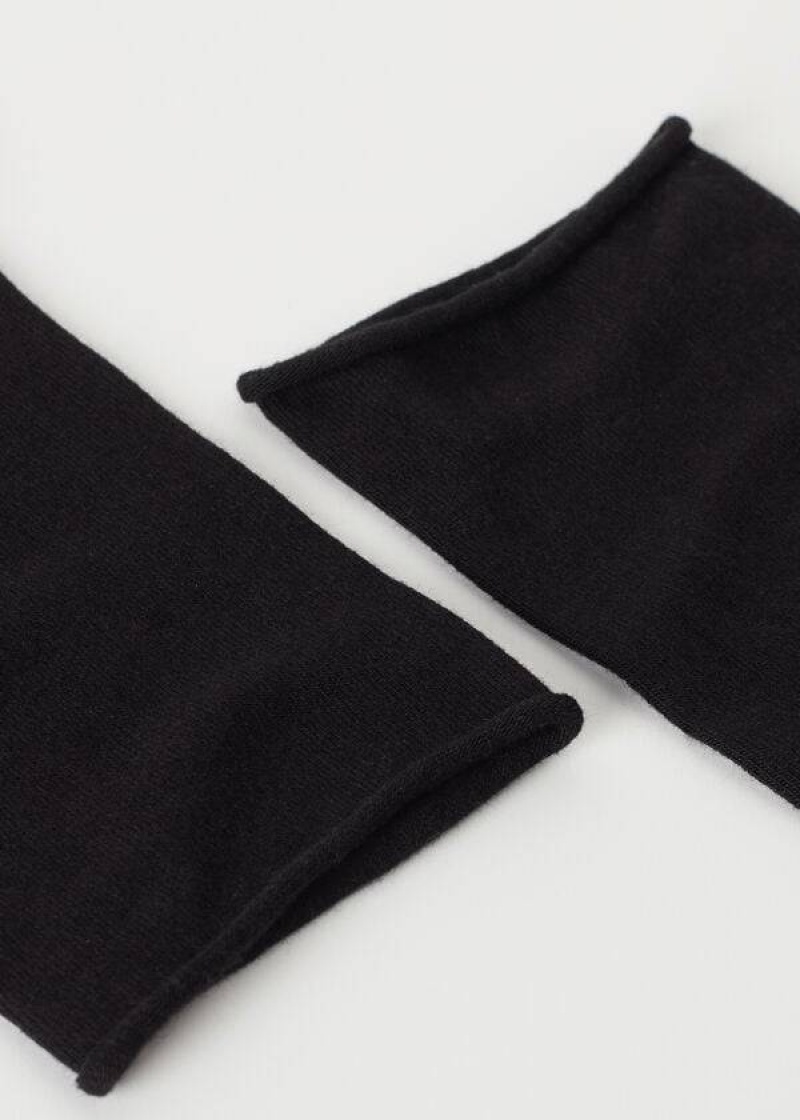 Calzedonia Non-Elastic Cotton Ankle Short Women's Socks Black | CA 1734XF