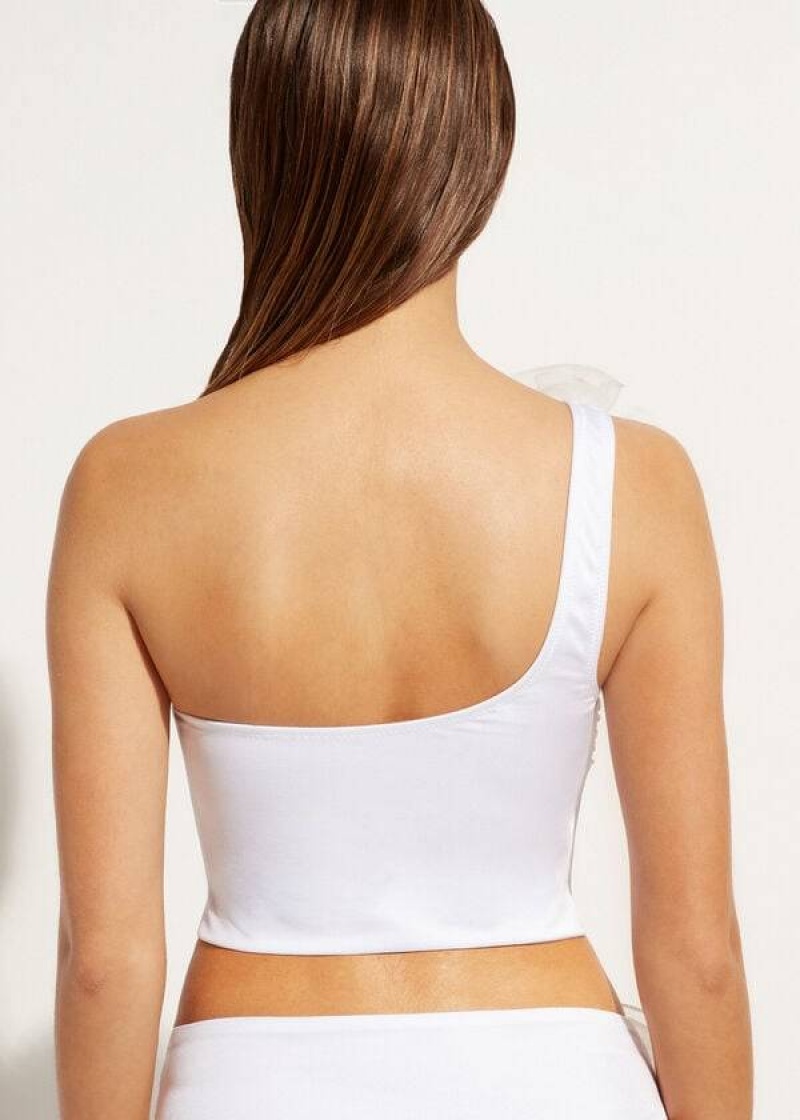 Calzedonia One-Shoulder Bandeau Bora Bora Women's Bikini Tops White | CA 2409XF