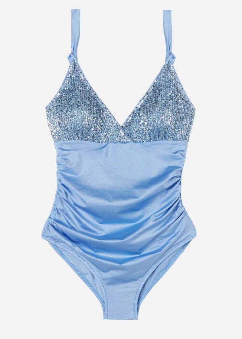 Calzedonia One Piece Cannes Women's Swimsuits Blue | CA 2035PQ