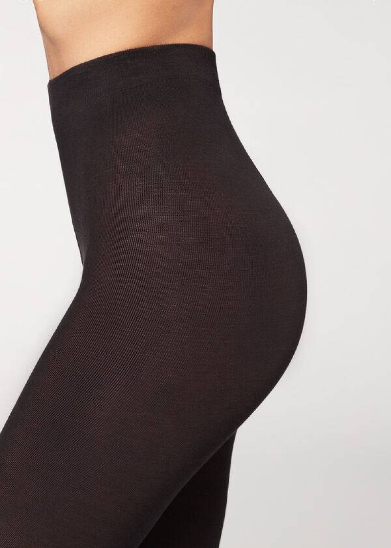 Calzedonia Opaque 150 Denier in Eco Cotton Women's Tight Black | CA 3135QZ