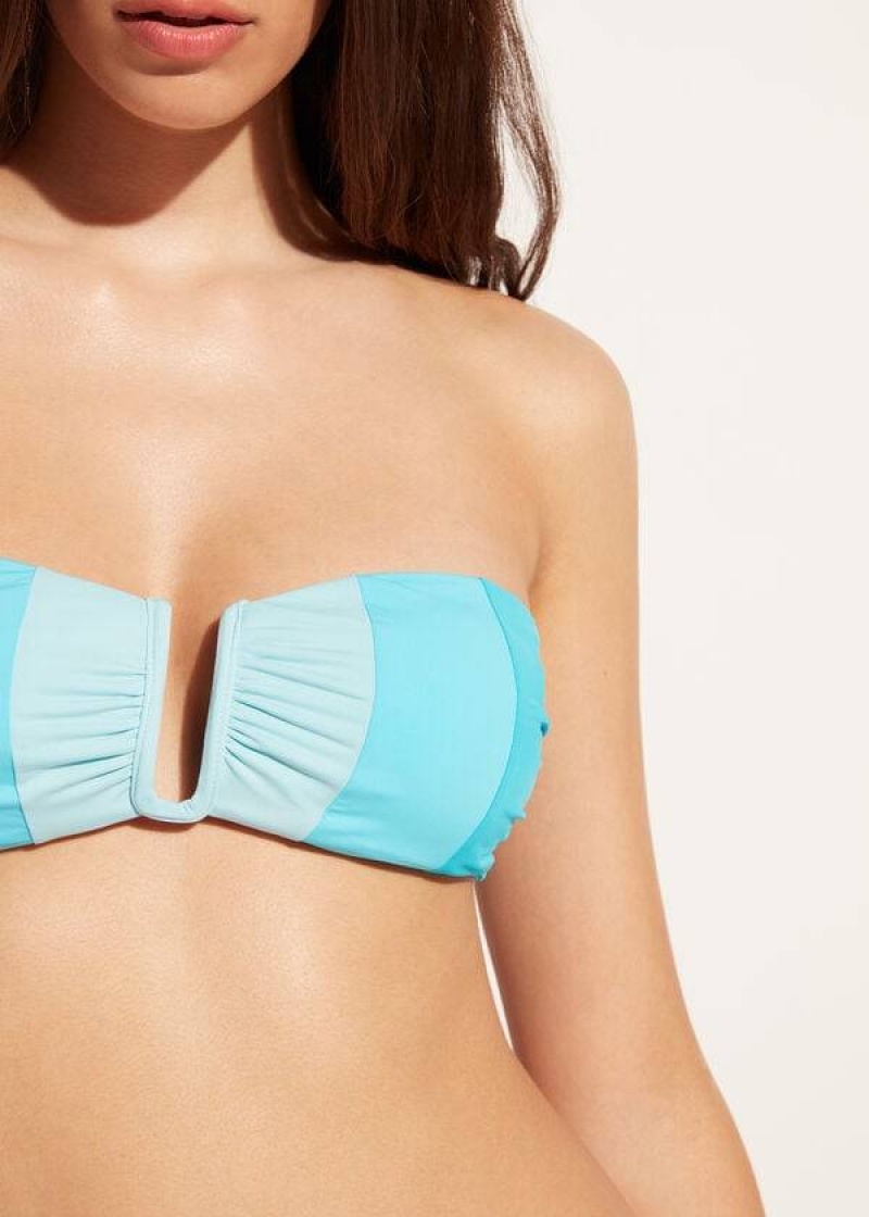 Calzedonia Padded Bandeau Azzorre Women's Bikini Tops Turquoise | CA 2407VD